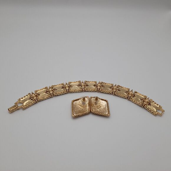 Vintage Park Lane Bracelet Post Earrings Set, Black Enamel Rhinestones - Picture 5 of 11